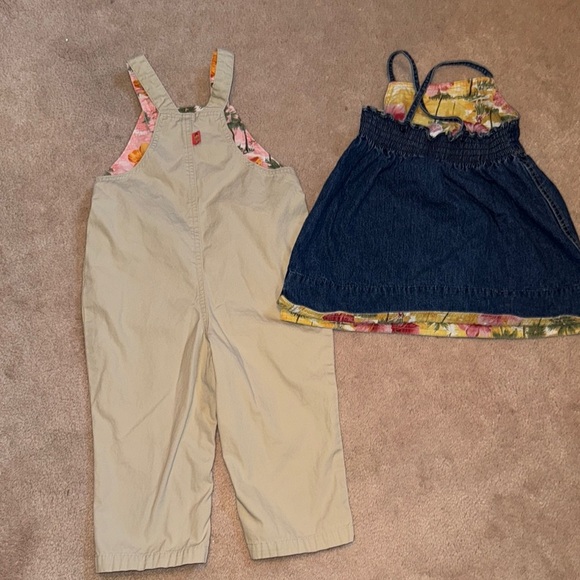 Gymboree Cream Oberalls and Blue Casual Denim Dress with Playful Embroidery - Picture 2 of 8
